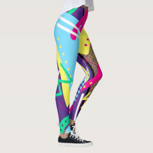 90's Geometrical Pattern, Nineties Retro Colours Leggings
