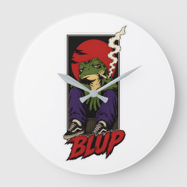 90s Grunge Skater Frog BLUP Round Wall Clock (Front)