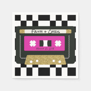 90s Hip Hop Hot Pink Gold Chequerboard Mixtape Napkin