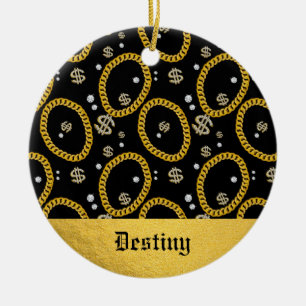  90's Hip Hop Rap Music Gold Cuban Link Chain Ceramic Ornament