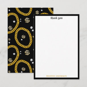  90's Hip Hop Rap Music Gold Cuban Link Chain Thank You Card