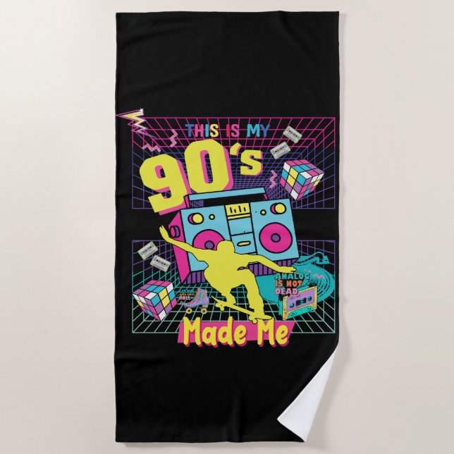 90's Hip Hop Vibes Retro Made Me Beach Towel (Front)
