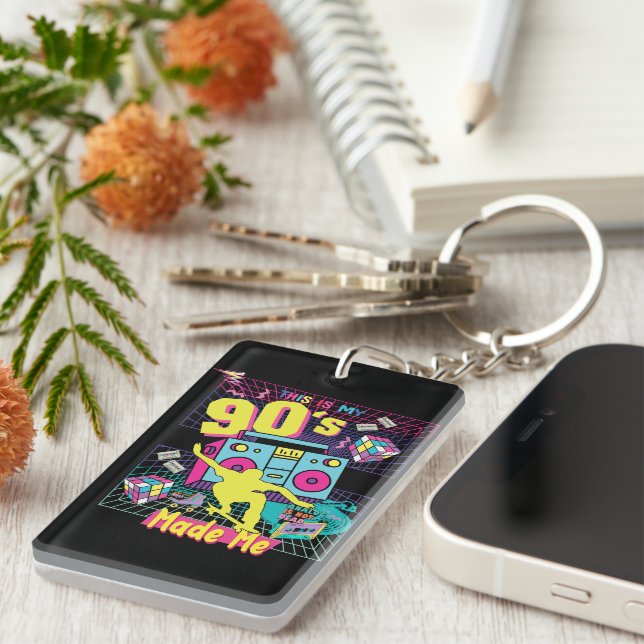 90's Hip Hop Vibes Retro Made Me Keychain (Front Right)
