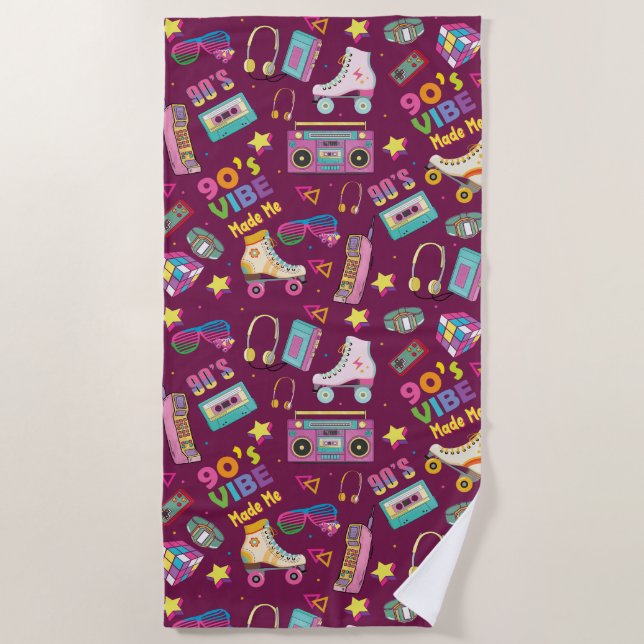 90's Hip Hop Vibes Retro Made Me Pattern Beach Towel (Front)