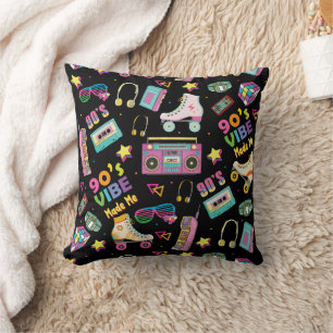 90's Hip Hop Vibes Retro Made Me Pattern Throw Pillow