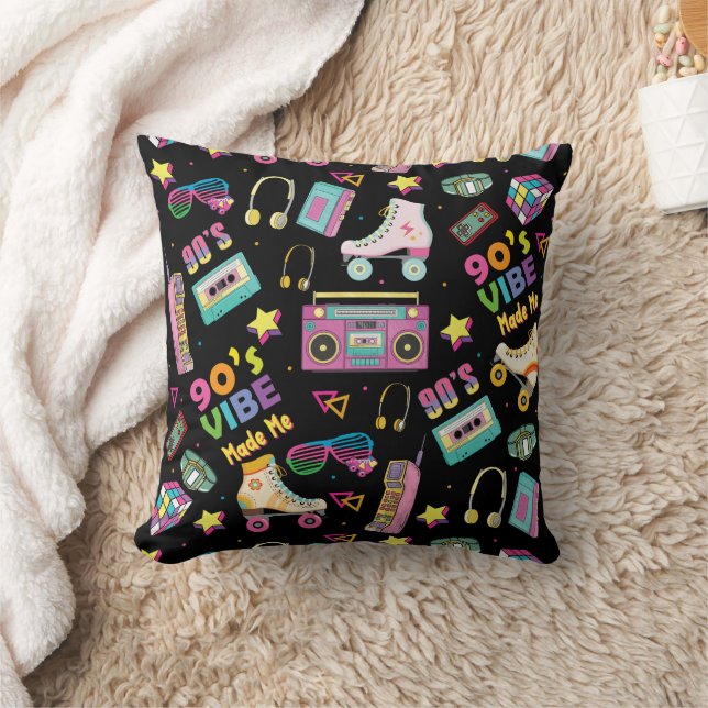 90's Hip Hop Vibes Retro Made Me Pattern Throw Pillow (Blanket)