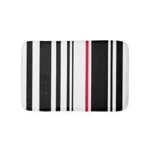90s Inspired Black Stripe with Red Accent Modern Bath Mat