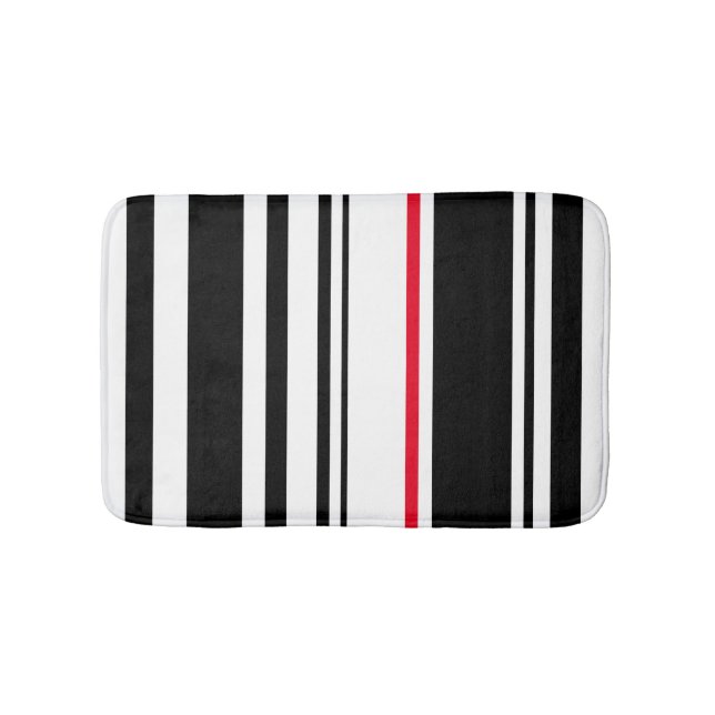 90s Inspired Black Stripe with Red Accent Modern Bath Mat (Front)