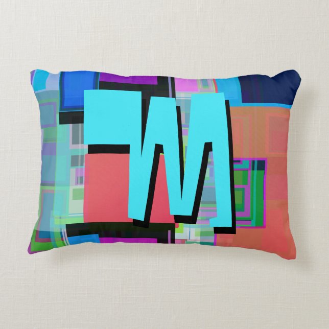 90s Inspired Colourful Geometric Monogram Decorative Pillow (Back)