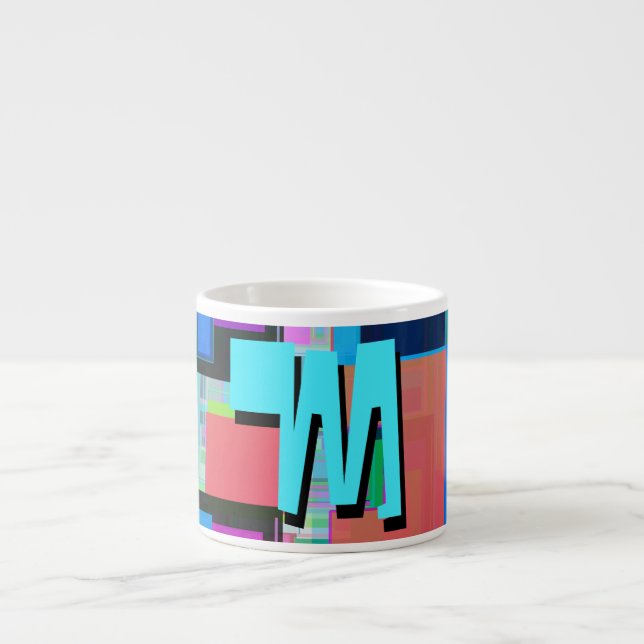 90s Inspired Colourful Geometric Monogram Espresso Cup (Front)