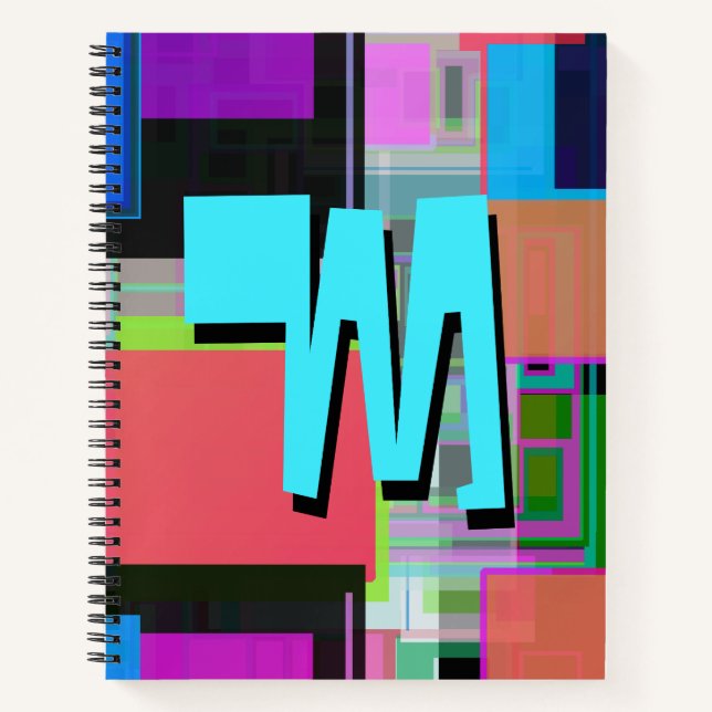 90s Inspired Colourful Geometric Monogram Notebook (Front)