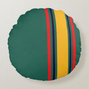 90s Inspired Green Multi Colour Bold Retro Stripes Round Pillow