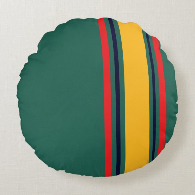 90s Inspired Green Multi Colour Bold Retro Stripes Round Pillow (Front)