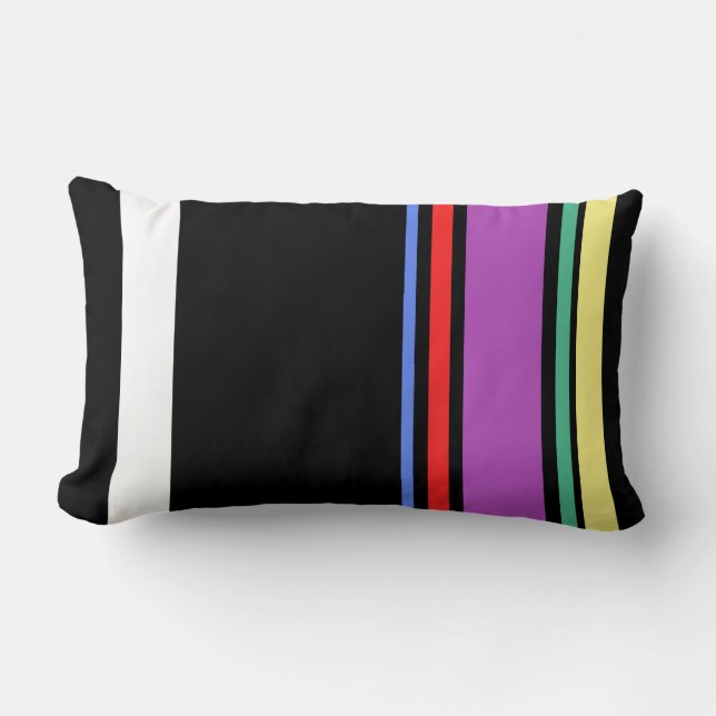 90s Inspired Multi Colour Black Bold Modern Stripe Lumbar Pillow (Front)