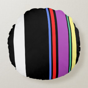 90s Inspired Multi Colour Black Bold Modern Stripe Round Pillow