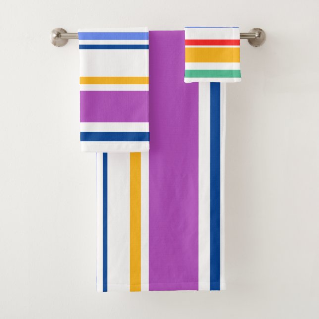 90s Inspired Multi Colour Bright Modern Stripes Bath Towel Set (Insitu)