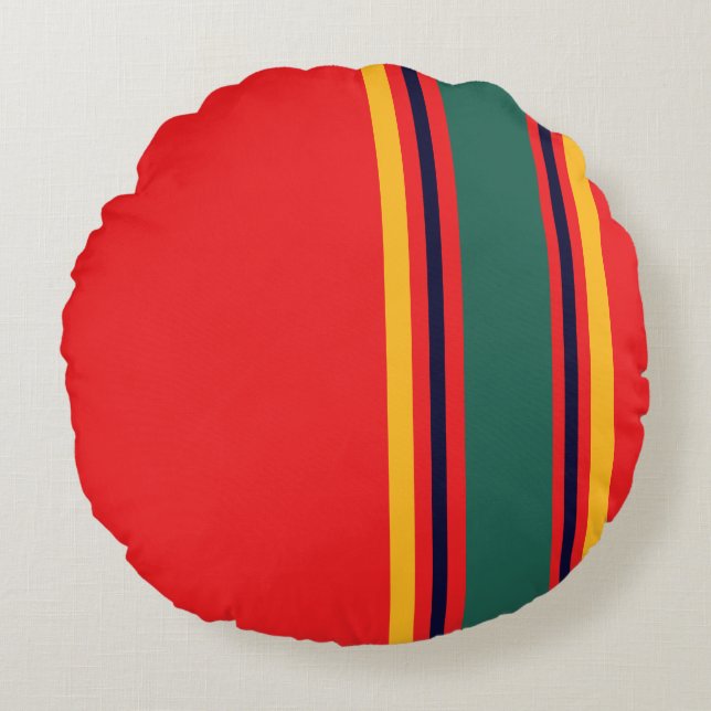 90s Inspired Red Multi Colour Bold Retro Stripes Round Pillow (Front)