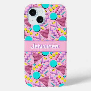 90s Kid Pink Retro Geometric Personalized iPhone 15 Case