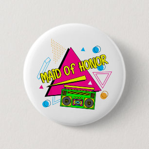 90s Maid Of Honour Bridesmaid Bride Squad Retro Ba 2 Inch Round Button