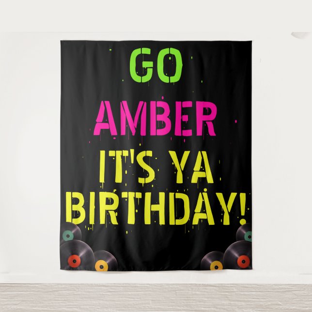 90's Neon Colours|Hip Hop Birthday Photo Backdrop Tapestry (Front)