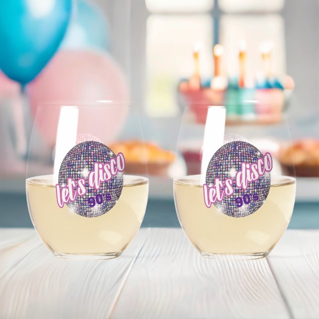 90's Neon Disco Vibes Retro Stytle Stemless Wine Glass (Insitu (Baby Shower))