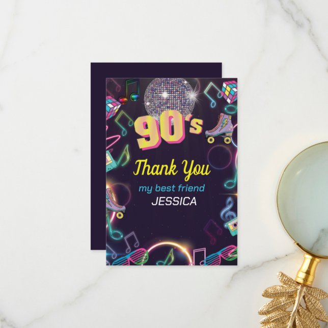 90's Neon Disco Vibes Retro Stytle  Thank You Card (Front/Back In Situ)