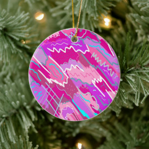 90s Nostalgia Pop Art in Magenta Ceramic Ornament