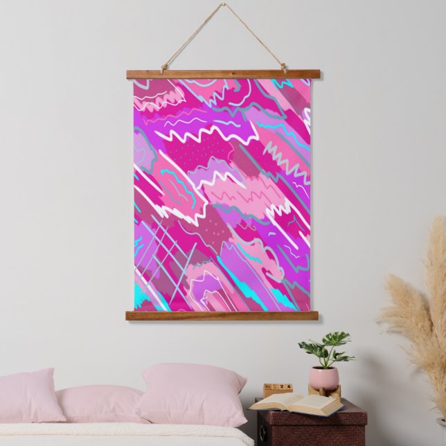 90s Nostalgia Pop Art in Magenta Hanging Tapestry (Bedroom)