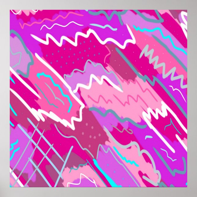 90s Nostalgia Pop Art in Magenta Poster (Front)