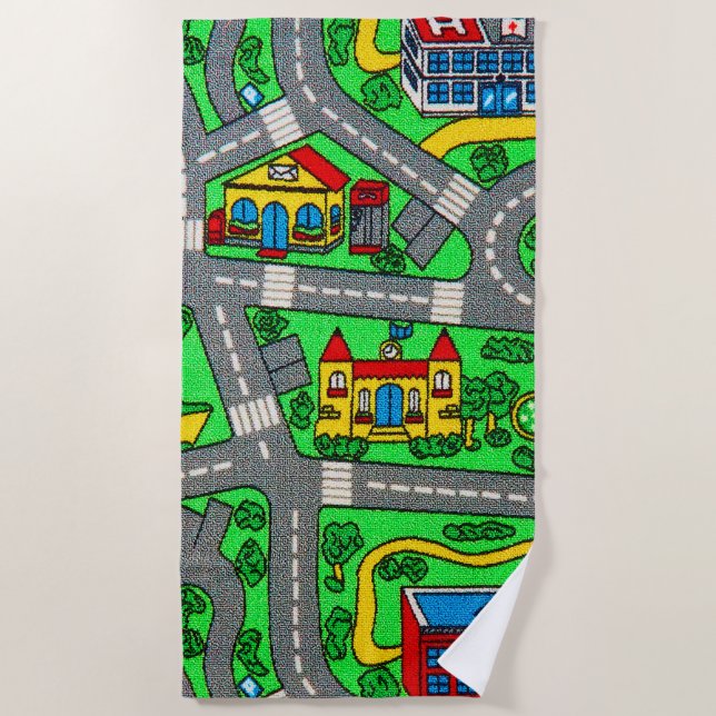 90s nostalgia, Track carpet Car Road nostalgia Beach Towel (Front)