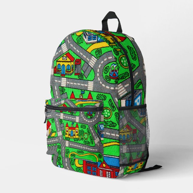 90s nostalgia, Track carpet Car Road nostalgia Printed Backpack (Back Corner Right)