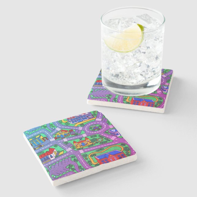 90s nostalgia, Track carpet Car Road nostalgia Stone Coaster (Side)