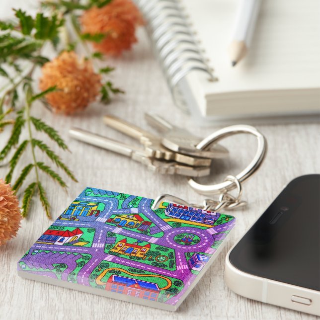 90s nostalgia, Track carpet Car Road nostalgic Keychain (Front Right)