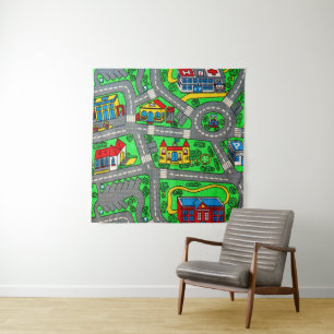 90s nostalgia, Track carpet Car Road nostalgic Tapestry