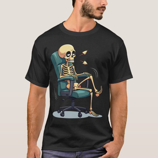 90s Office Skeleton – Funny Retro Cartoon for Burn T-Shirt (Front)