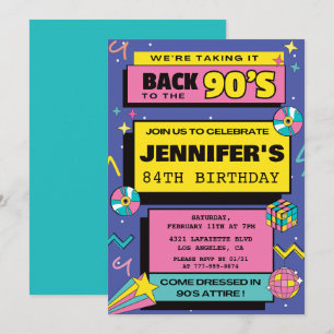 90s Party Retro 84th birthday invitations Modern 