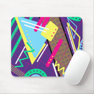 90s Pattern, Nineties Yellow Purple Blue Mouse Pad