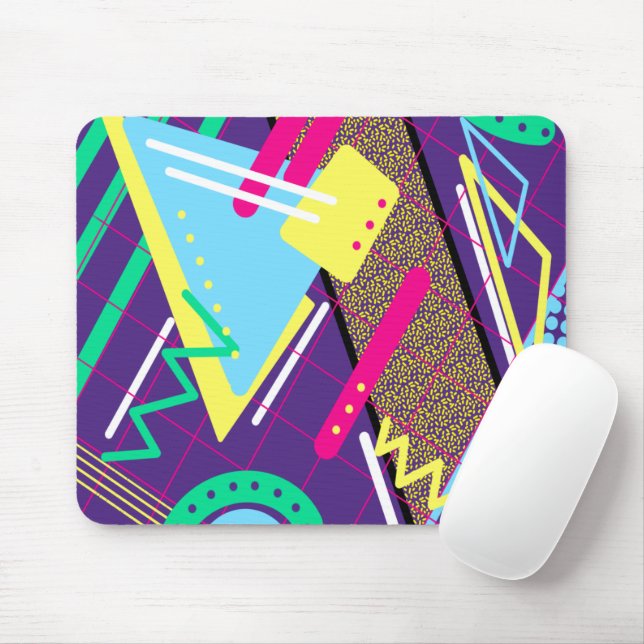 90s Pattern, Nineties Yellow Purple Blue Mouse Pad (With Mouse)