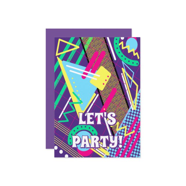 90s Pattern Retro Purple Yellow Neon Invitation (Front/Back In Situ)