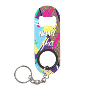 90s Pattern, Vintage Colours Retro Geometric Yello Keychain Bottle Opener