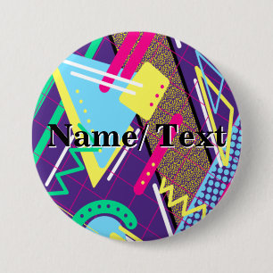 90's Pattern, Vintage Retro Purple Pattern 3 Inch Round Button