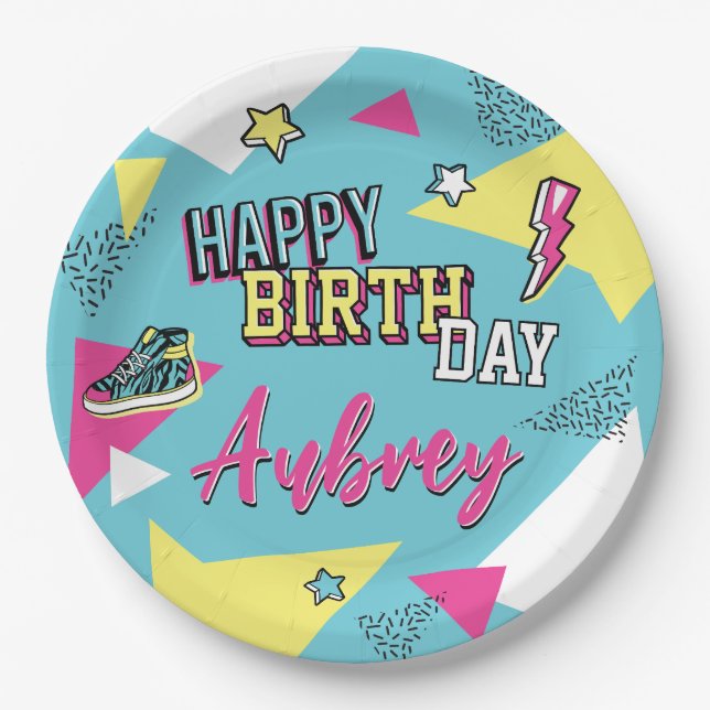 90's Pop Bright Colour Birthday Party, Any Age Paper Plate (Front)
