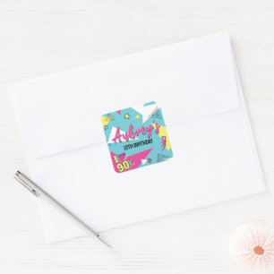 90's Pop Bright Colour Birthday Party, Any Age Square Sticker
