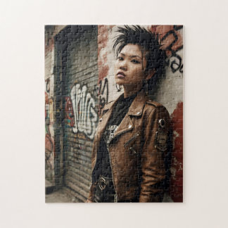 90s Punk Rock Asian Woman Retro Rebel  Jigsaw Puzzle