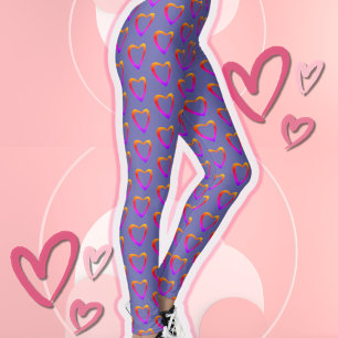 90s Retro Colourful Heats Pattern Valentines Leggings