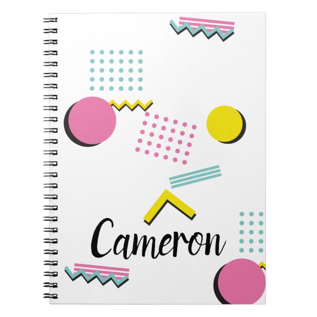 90s Retro Memphis Pattern with Custom Name Notebook (Front)