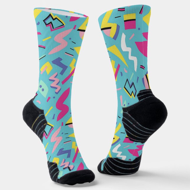 90s Retro Pop Art Pattern Socks (Angled)