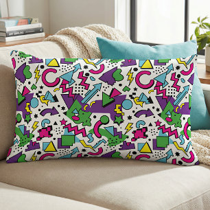 90s Retro Purple Turquoise Green Memphis Style Lumbar Pillow