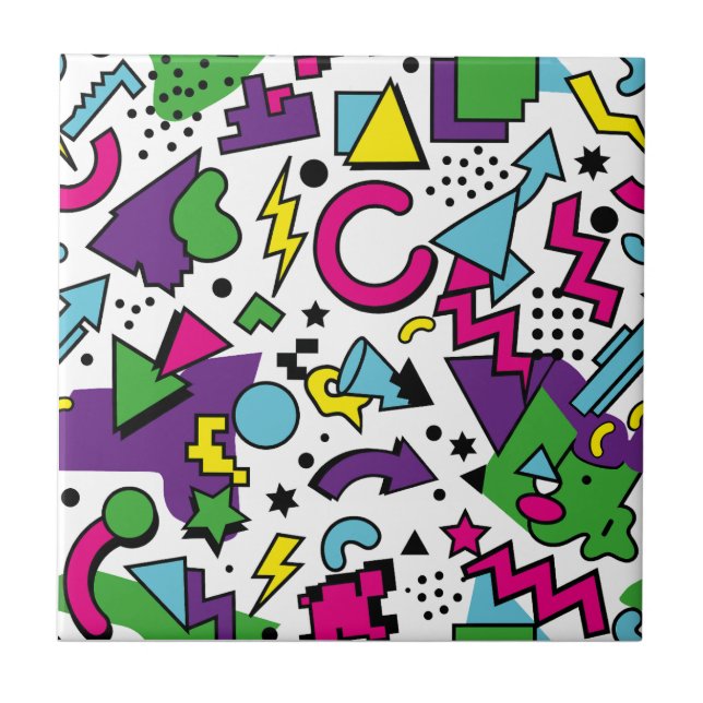 90s Retro Purple Turquoise Green Memphis Style Tile (Front)