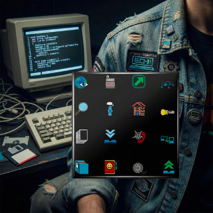 90s Retro Tech and Web Icon Pattern 2 Inch Square Button